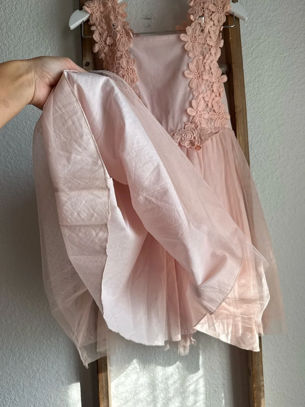 Trish Scully Blush Pink Floral Lace & Tulle Flower Girl Dress Sz: 8 NWT